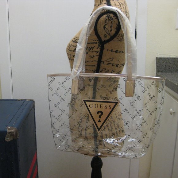 NWOT Guess logo clear plastic beach bag tote - Picture 7 of 7